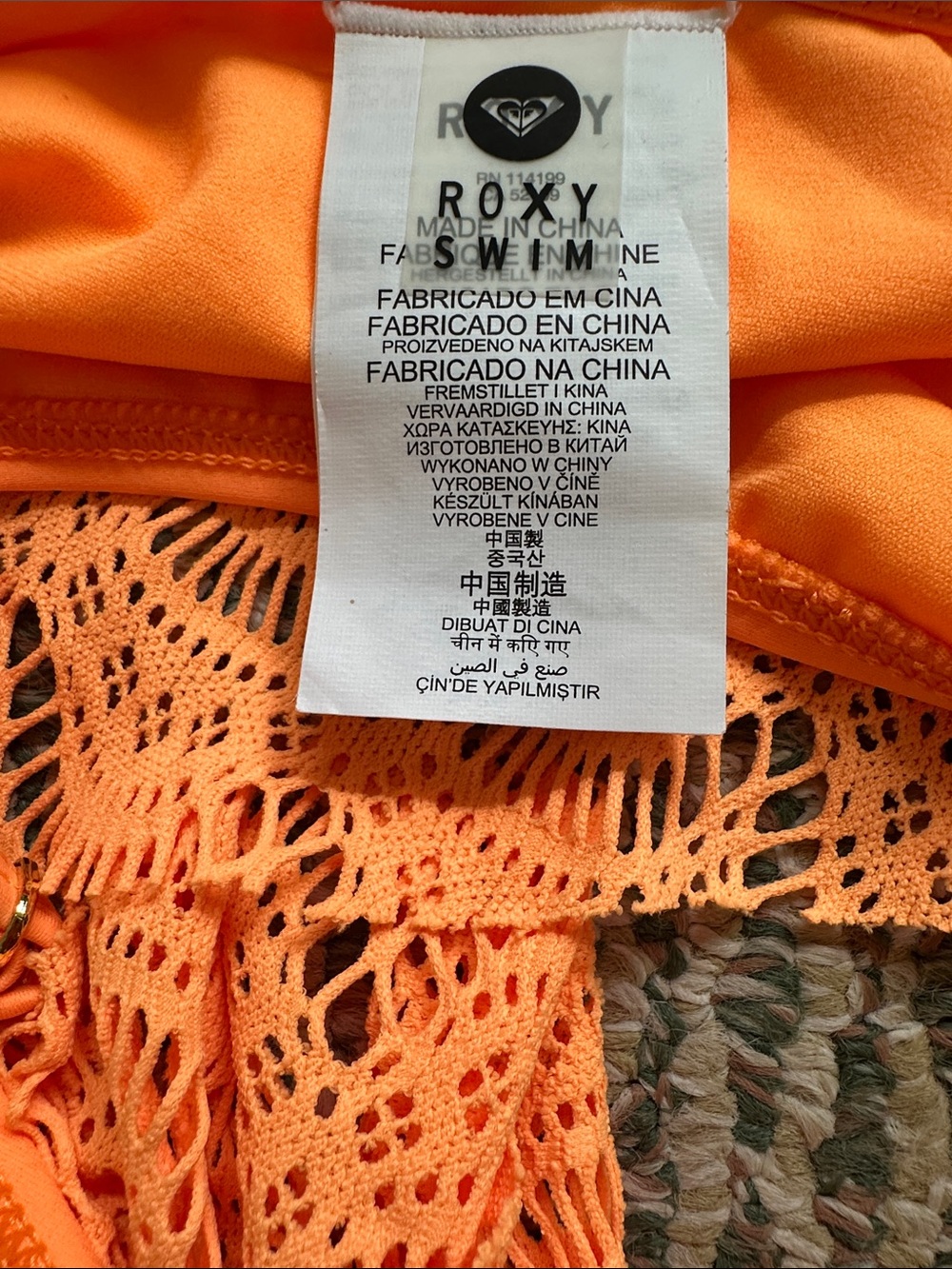 Roxy Bathing Suit Top Crochet Flounce Bright Orange size M - Picture 6 of 7